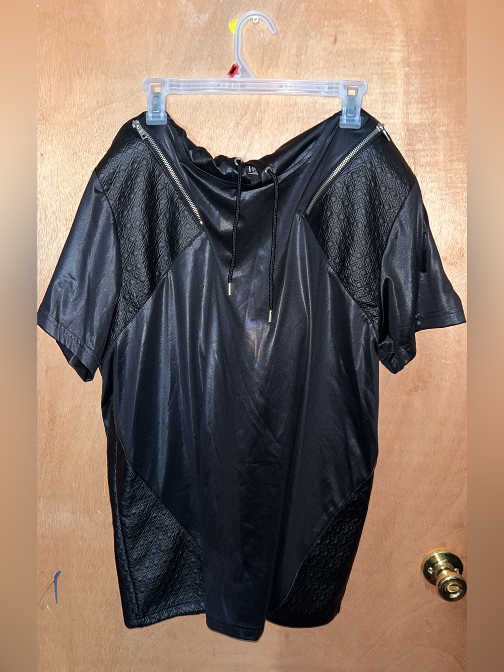 Faux Leather Hooded Shirt
